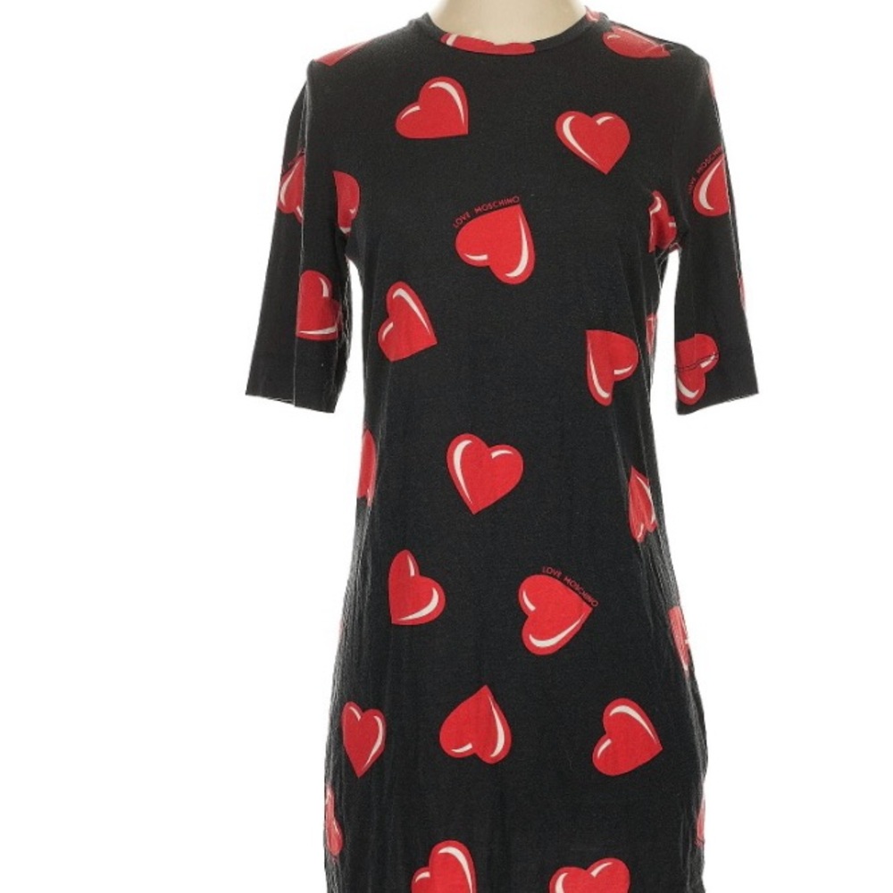Love Moschino Black Mini Dress with Red Hearts